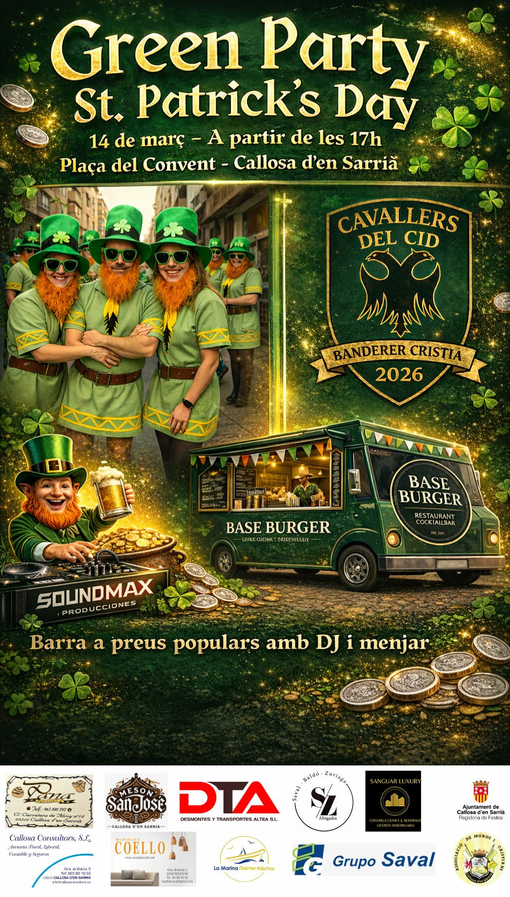 Cartell Green Party St. Patrick's Day 2026 - Cavallers del Cid
